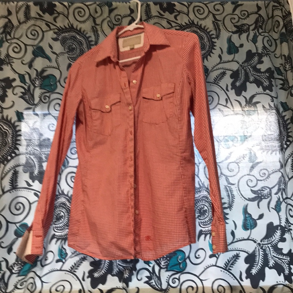 Banana Republic red and white checked button down